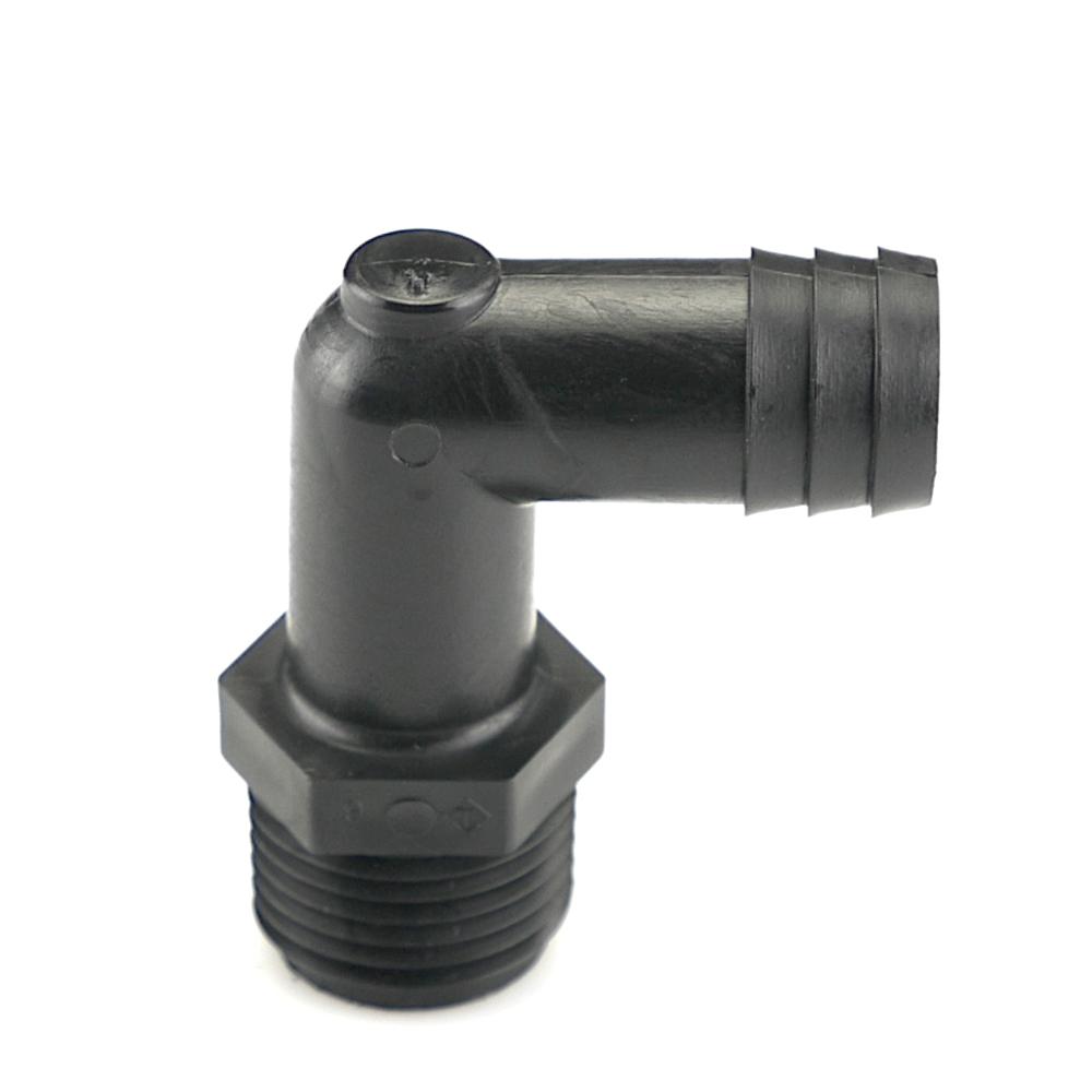 1/2" NPT x 5/8" Hose ID Black HDPE Elbow