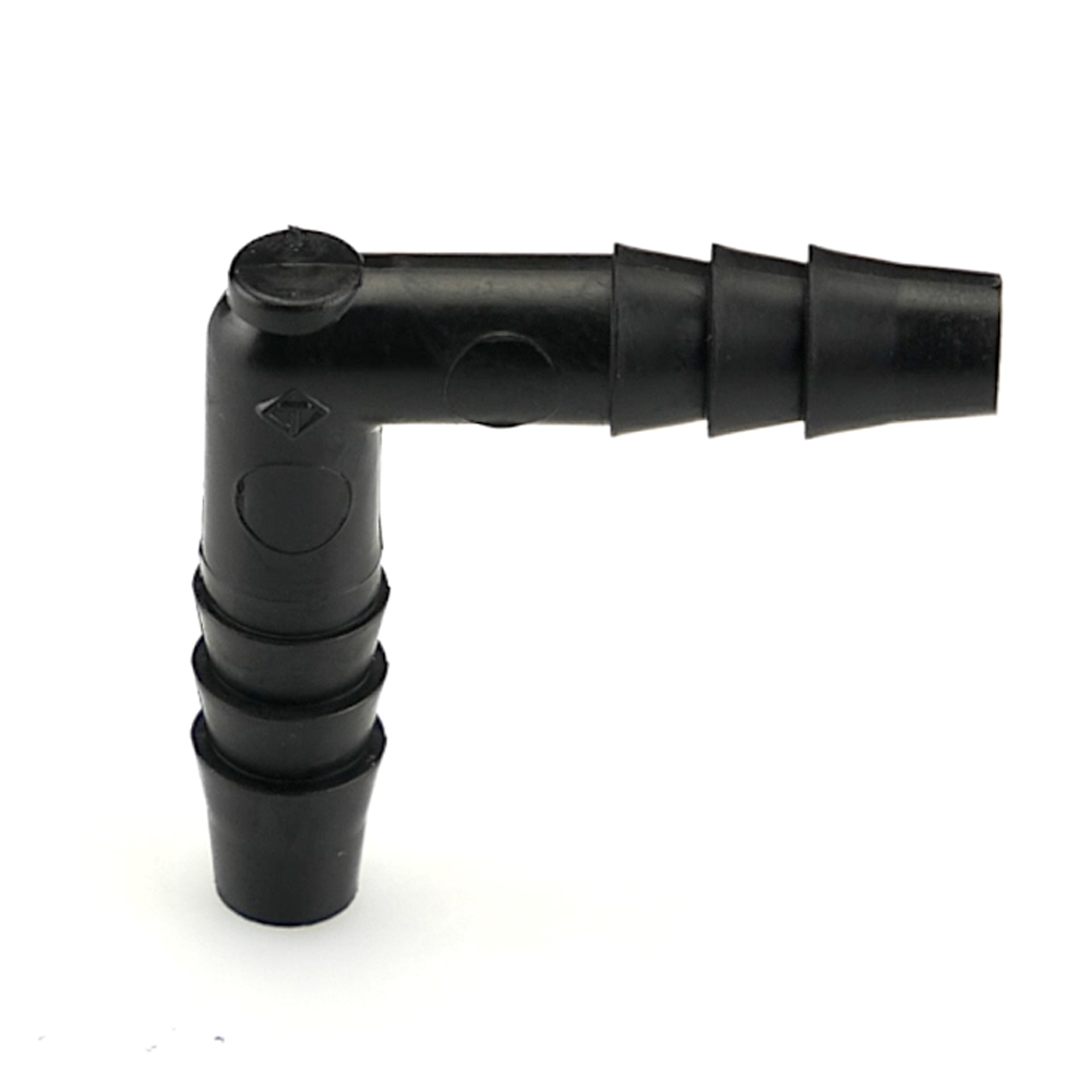 1/4" Hose ID x 1/4" Hose ID Black HDPE Elbow