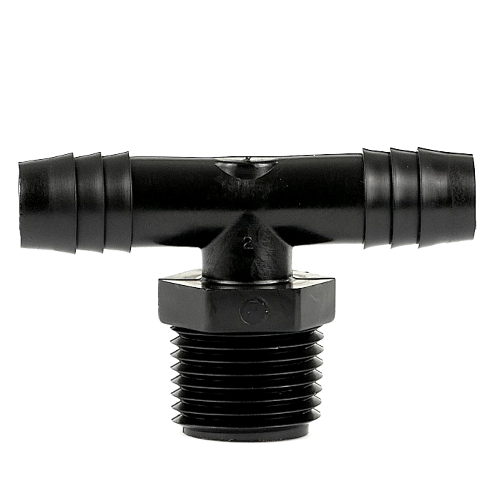 1/2" NPT x 1/2" Hose ID x 1/2" Hose ID Black HDPE Tee