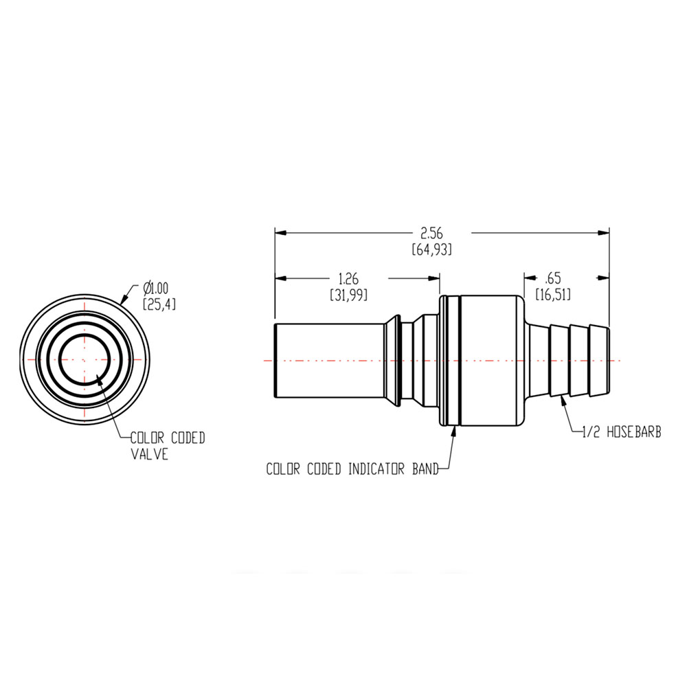 1/2" In-Line Hose Barb LQ6 Chrome-Plated Brass Valved Insert - Blue (Body Sold Separately)