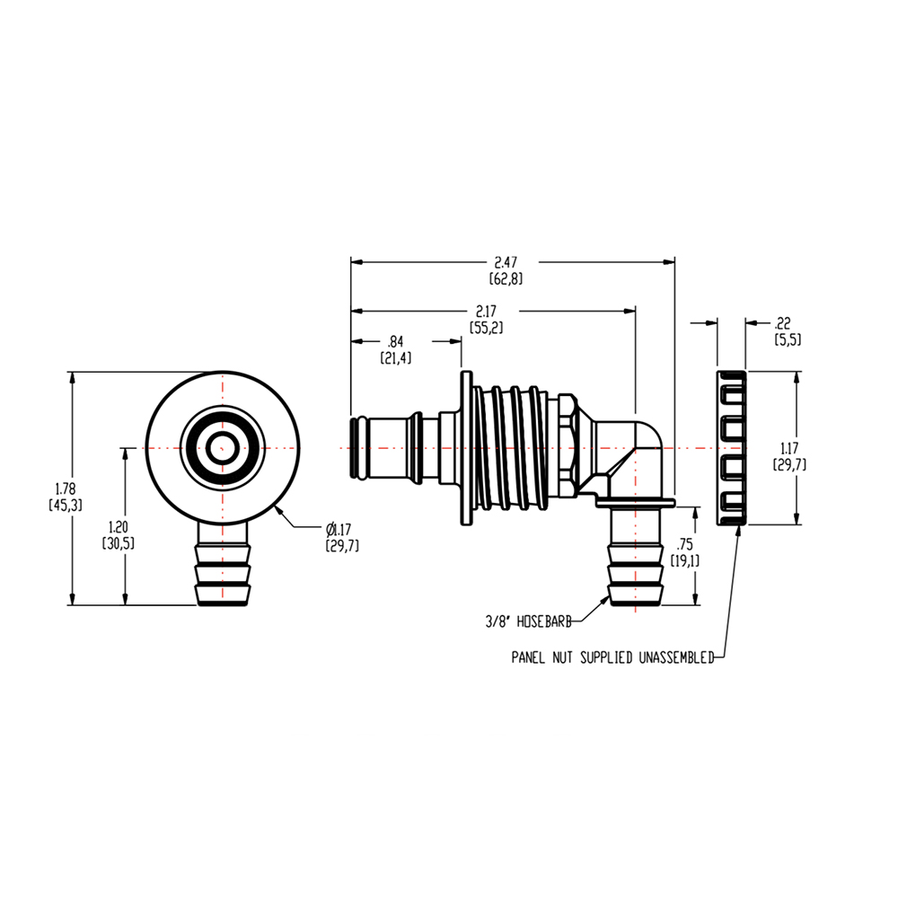 3/8" ID In-Line Hose Barb NS4 Series Polypropylene Non-Spill Panel Mount Elbow Insert (Body Sold Separately)