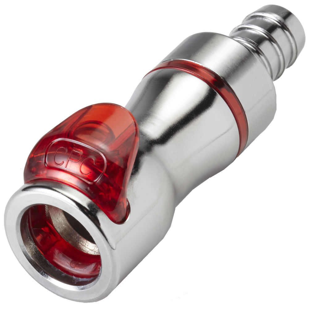 3/8" Hose Barb LQ4 Chrome-Plated Brass Valved Body - Red (Insert Sold Separately)