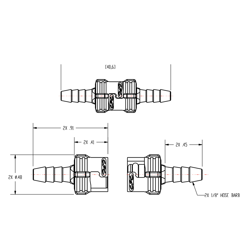 1/8" Hose Barb SMC Subminiature Acetal In-Line Coupling Set - Straight Thru