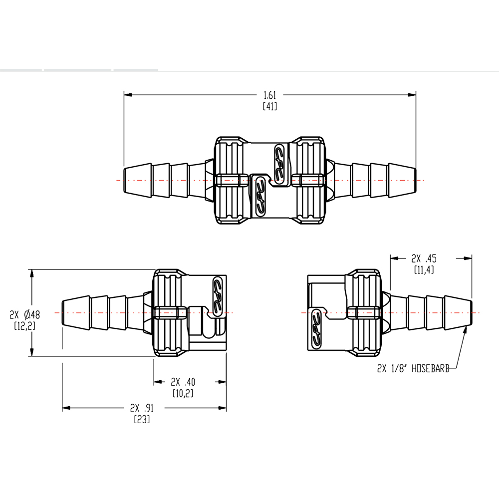 1/8" Hose Barb SMC Subminiature Acetal In-Line Coupling Set - Shutoff