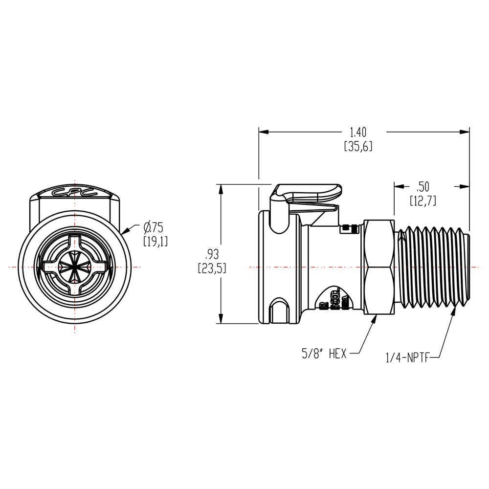 1/4" MNPT APC Series Acetal Coupling Body - Shutoff (Insert Sold Separately)