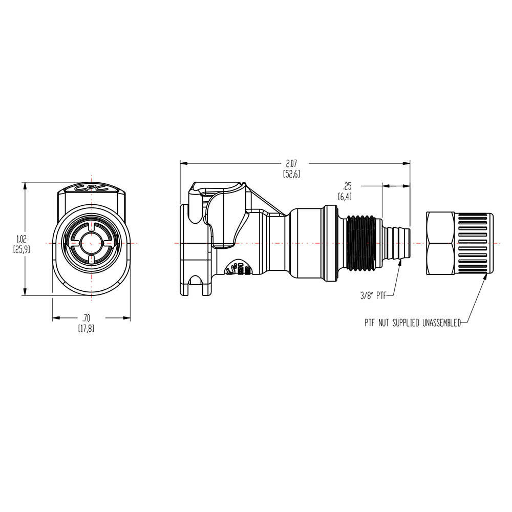 3/8" OD In-line Ferruleless PTF APC Series Acetal Coupling Body w/Shroud  - Straight Thru (Insert Sold Separately)