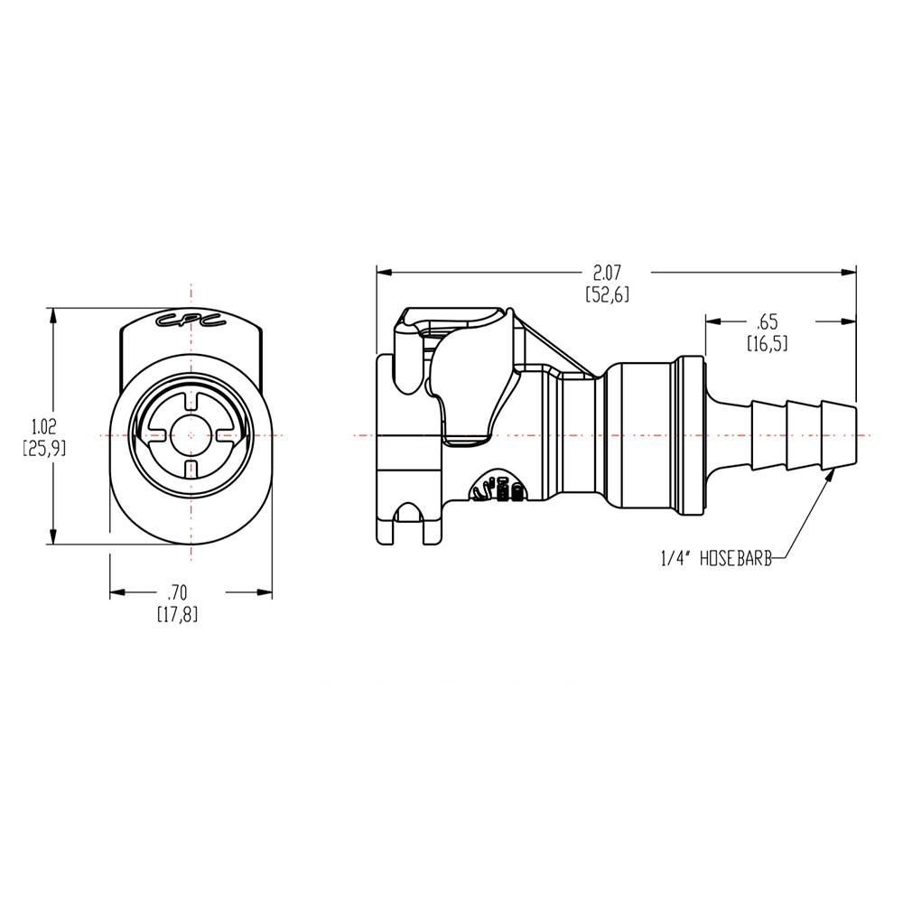 1/4" In-line Hose Barb APC Series Acetal Coupling Body w/Shroud - Straight Thru (Insert Sold Separately)