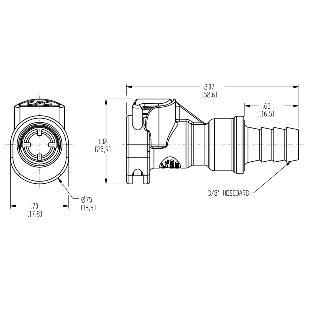 3/8" In-line Hose Barb APC Series Acetal Coupling Body w/Shroud - Straight Thru (Insert Sold Separately)