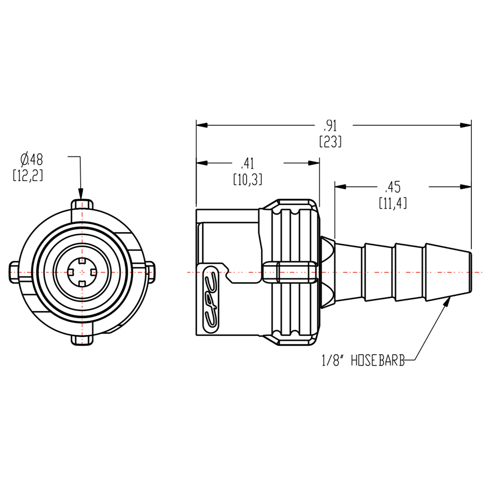 1/8" Hose Barb SMC Series Subminiature Acetal Black In-Line Coupling Body - Straight Thru (Insert Sold Separately)