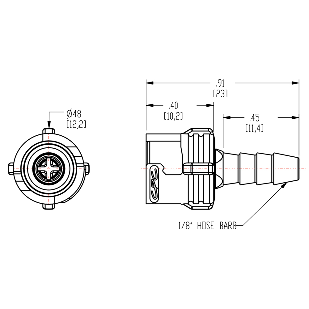 1/8" Hose Barb SMC Series Subminiature Acetal In-Line Coupling Body - Shutoff (Insert Sold Separately)
