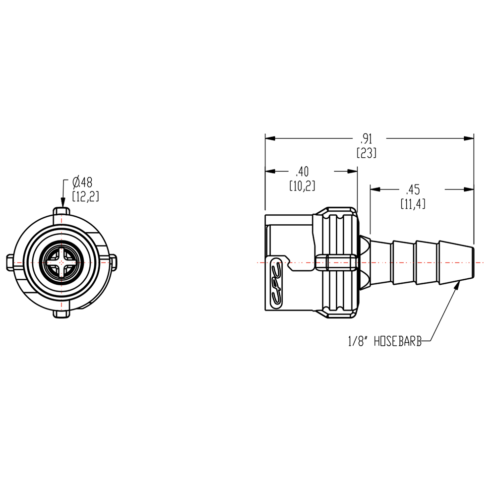 1/8" Hose Barb SMC Series Subminiature Acetal Black In-Line Coupling Body - Shutoff (Insert Sold Separately)