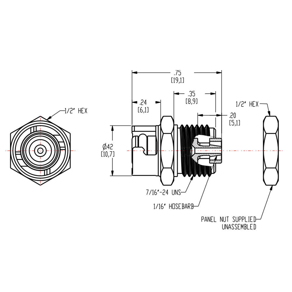 1/16" Hose Barb SMC Series Subminiature Acetal Panel Mount Insert - Straight Thru (Body Sold Separately)