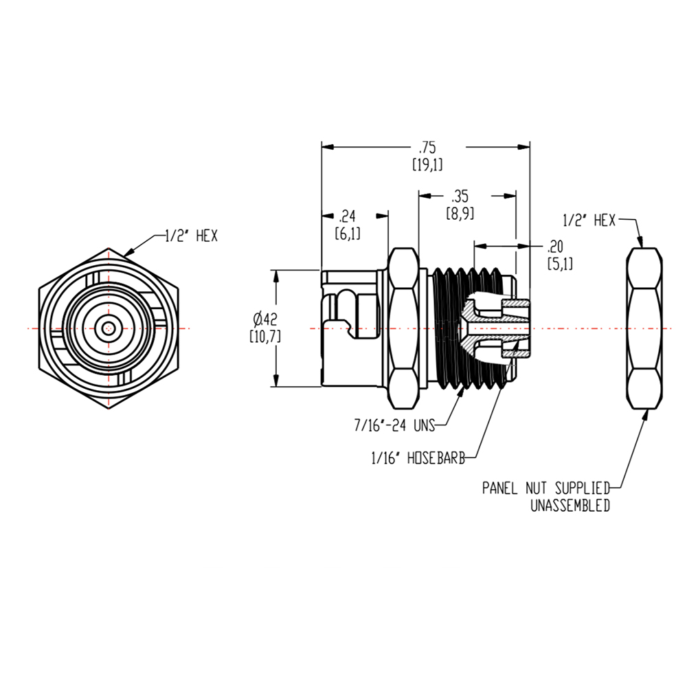 1/16" Hose Barb SMC Series Subminiature Acetal Black Panel Mount Insert - Straight Thru (Body Sold Separately)