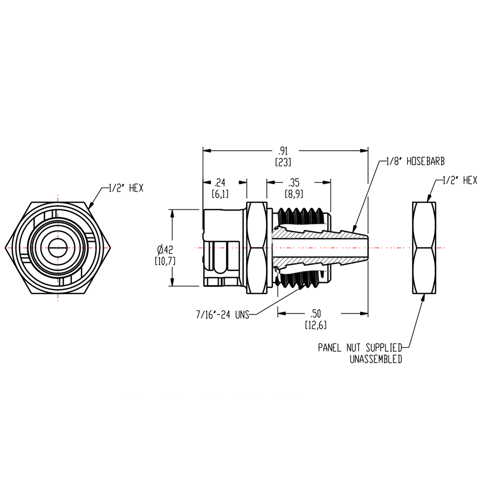 1/8" Hose Barb SMC Series Subminiature Acetal Black Panel Mount Insert - Straight Thru (Body Sold Separately)