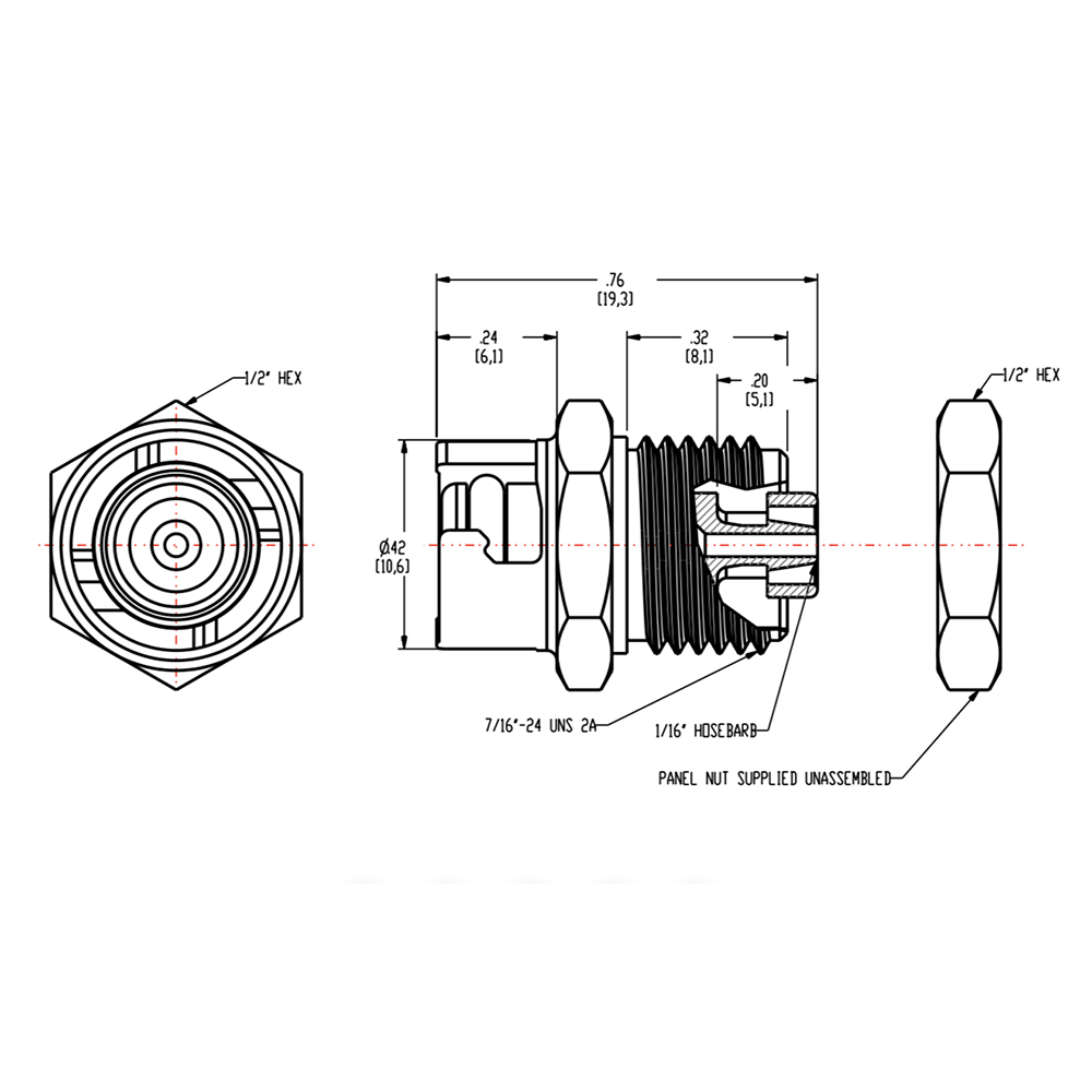 1/16" Hose Barb SMC Series Subminiature Polypropylene Panel Mount Coupling Insert - Straight Thru (Body Sold Separately)