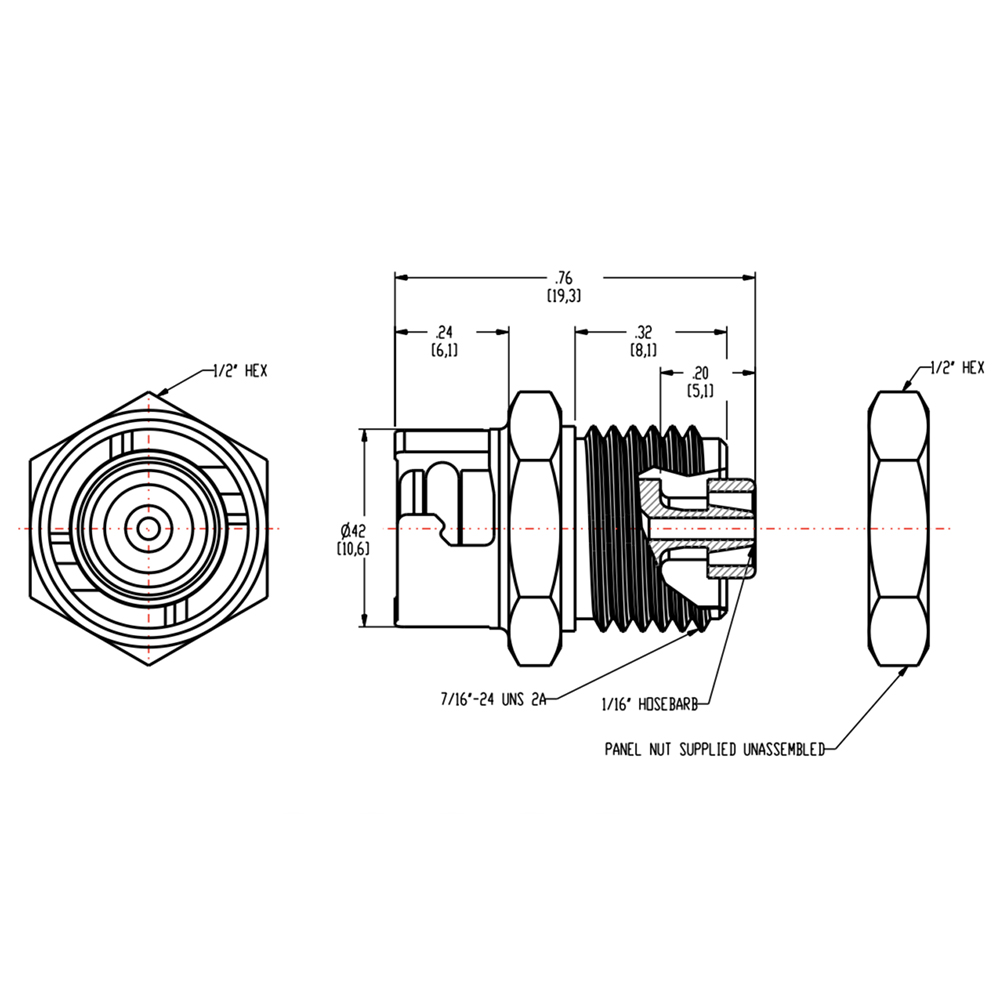 1/8" Hose Barb SMC Series Subminiature Polypropylene Panel Mount Coupling Insert - Straight Thru (Body Sold Separately)