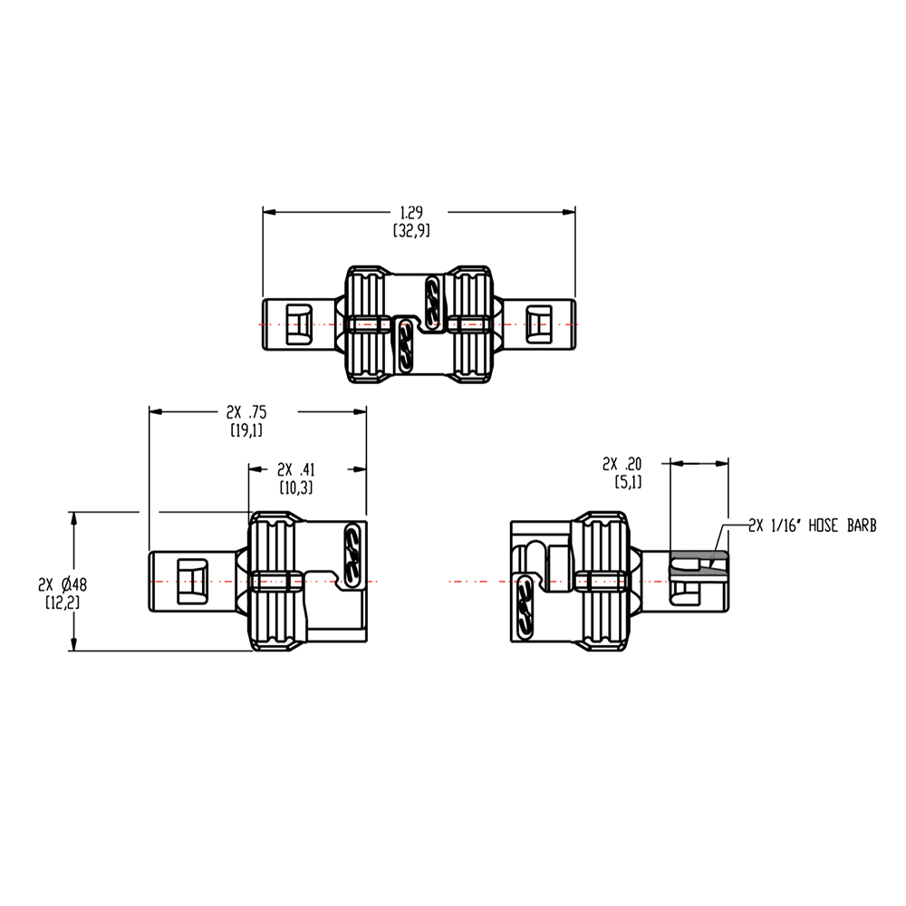 1/16" Hose Barb SMC Subminiature Polypropylene Coupling Set - Straight Thru