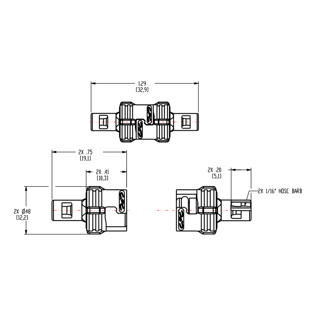 1/8" Hose Barb SMC Subminiature Polypropylene Coupling Set - Straight Thru