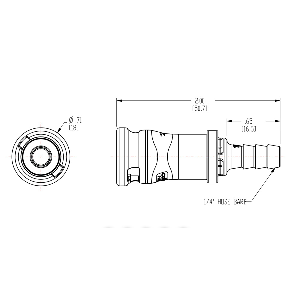 1/4" In-Line Hose Barb NS212 Series Non-Spill Polypropylene Valved Coupling Body (Insert Sold Separately)