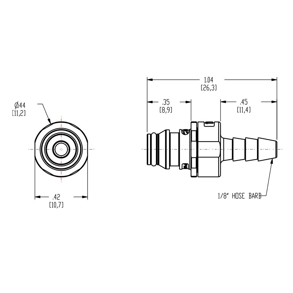 1/8" ID In-line Hose Barb NS1 Series Polypropylene Coupling Insert (Body Sold Separately)