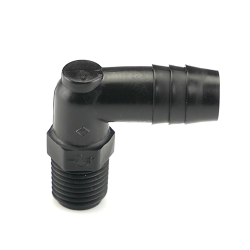 1/4" NPT x 1/2" Hose ID Black HDPE Elbow