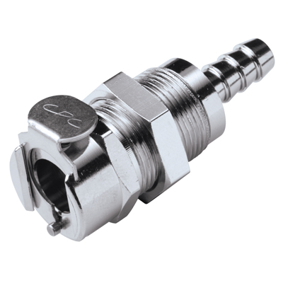 1/4" Hose Barb LC Series Chrome-Plated Brass Panel Mount Coupling Body - Straight Thru (Insert Sold Separately)