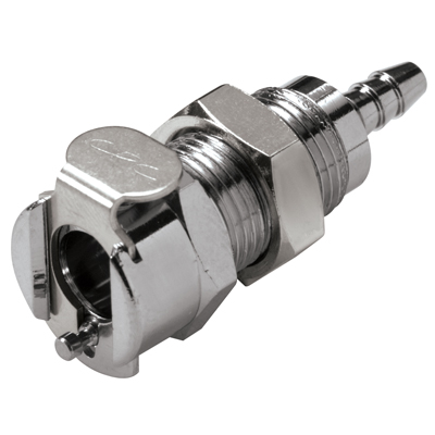 1/8" Hose Barb MC Series Chrome Plated Brass Panel Mount Body - Shutoff (Insert Sold Separately)