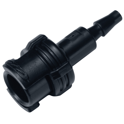 3mm Hose Barb SMC Series Subminiature Black Acetal Metric In-Line Coupling Body - Shutoff (Insert Sold Separately)