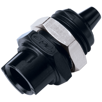 1/8" Hose Barb SMC Series Subminiature Acetal Black Panel Mount Coupling Body - Shutoff (Insert Sold Separately)