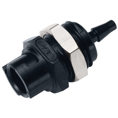 3mm Hose Barb SMC Series Subminiature Black Acetal Metric Panel Mount Coupling Body - Shutoff (Insert Sold Separately)
