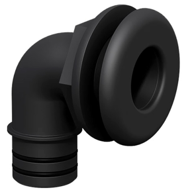 1-1/8" Black Qwik-Lok™ Elbow Bulkhead with Flange