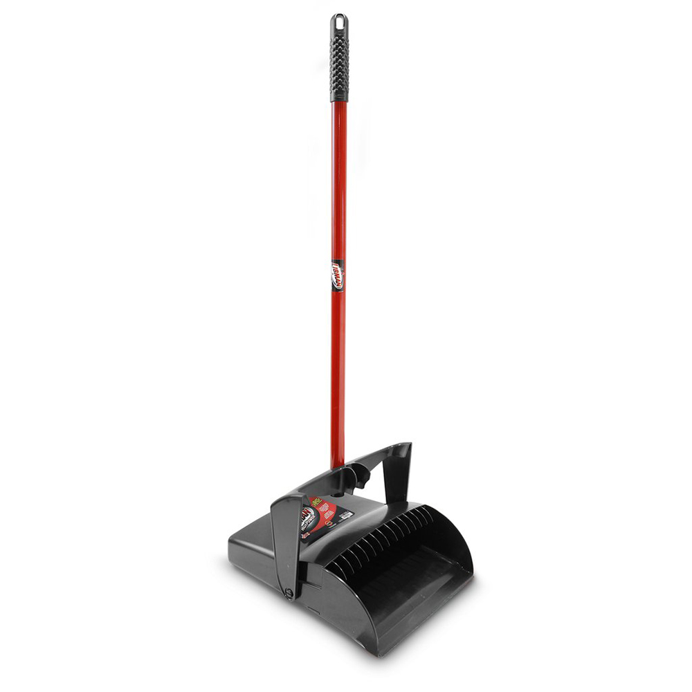 12" Black/Red Libman® Upright Lobby Dust Pan - Open Lid