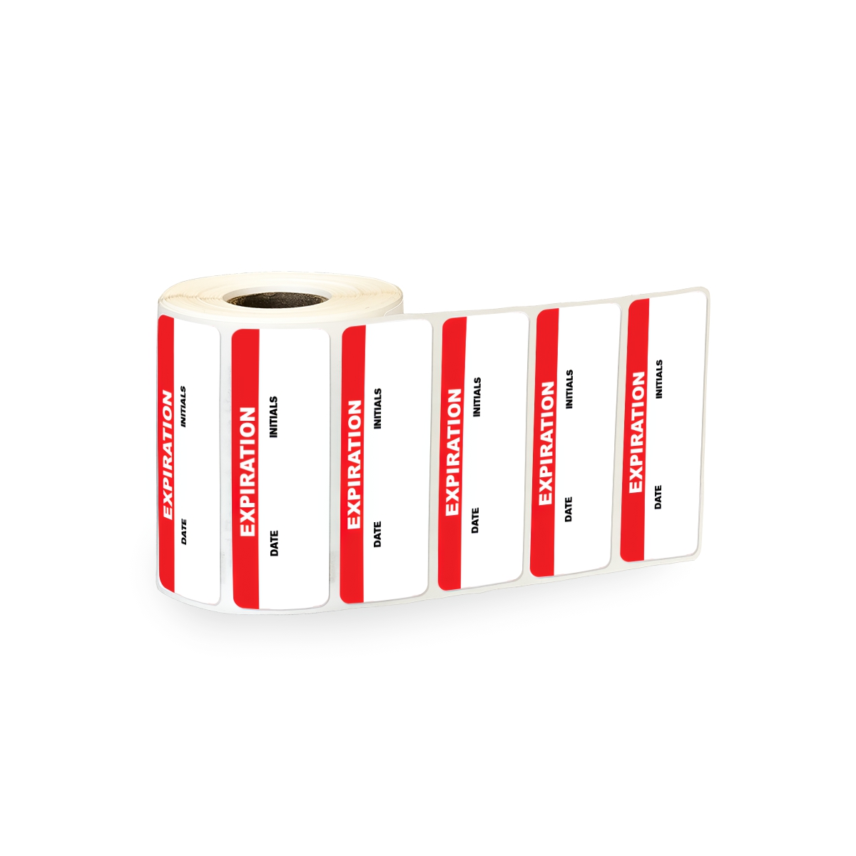 "Expiration" with "Date" & "Initials" Blocks Rectangular Water-Resistant Polypropylene Write-On Label with Red Header - 3" x 1"