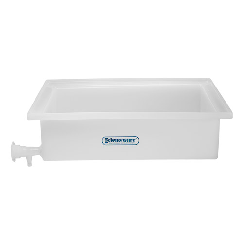 F16295-0000 Bel-Art General Purpose Polyethylene Tray with Faucet; 17/½ x 23/½ x 6 in.