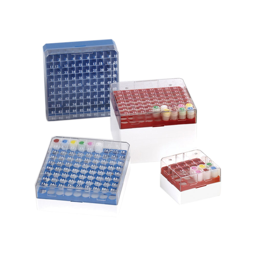Blue BioBox™ Storage Box with Transparent Lid for 3mL, 4mL & 5mL Vials- 9 x 9 Format