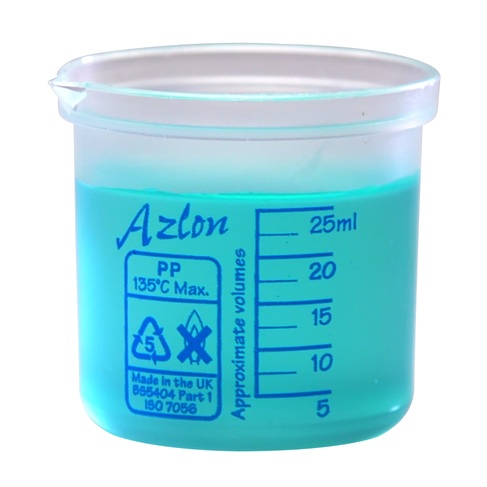 25mL Azlon® Polypropylene Square Ratio Beakers