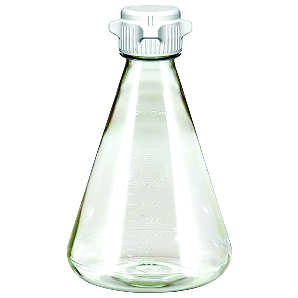 1 Liter Sterile Clear Erlenmeyer Flasks with White 53mm VersaCaps®