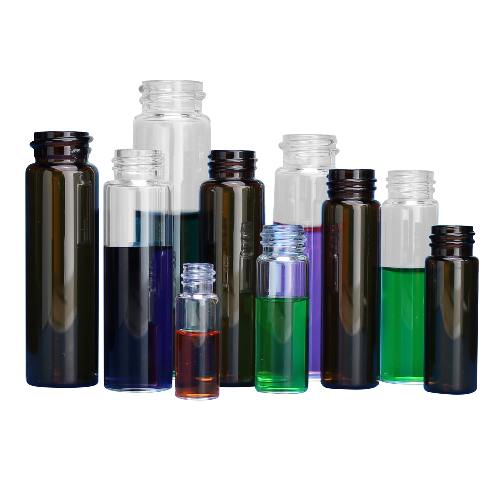 1/2 Dram Clear Glass Vials with Black 8/425 Caps with F217 & PTFE Liner - Package of 100