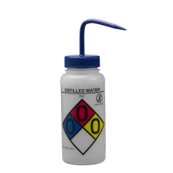 500mL Distilled Water GHS Labeled Right-to-Know, Vented Wash Bottle with Blue Dispensing Nozzle