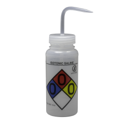 500mL Isotonic Saline GHS Labeled Right-to-Know, Vented Wash Bottle with Natural Dispensing Nozzle