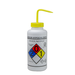 1000mL Bleach GHS Labeled Right-to-Know, Vented Wash Bottle with Yellow Dispensing Nozzle