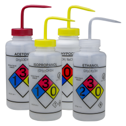 1000mL GHS Labeled Right-to-Know, Vented Wash Bottles (Acetone, Isopropanol, Bleach & Ethanol)