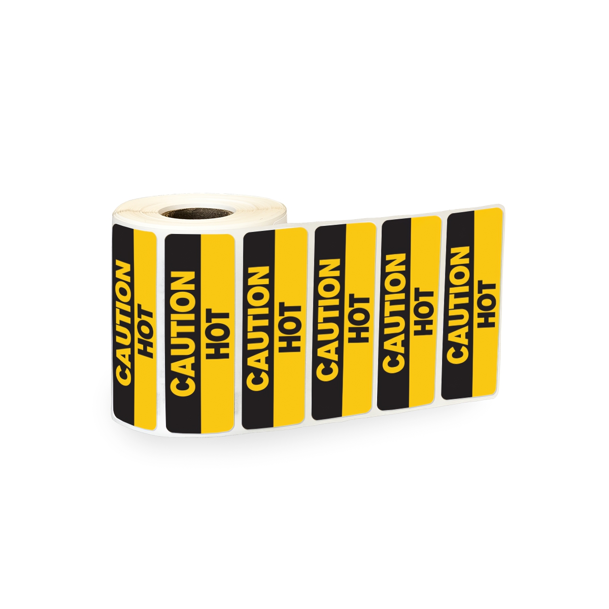"Caution - Hot" Rectangular Water-Resistant Polypropylene Label with Black & Yellow Background & Font - 3" x 1"