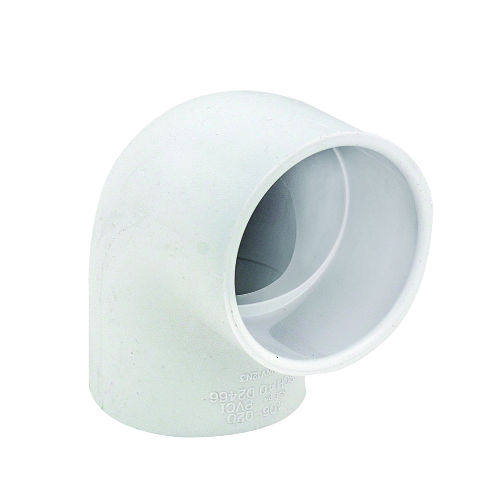 8" Schedule 40 White PVC Socket 90° Elbow