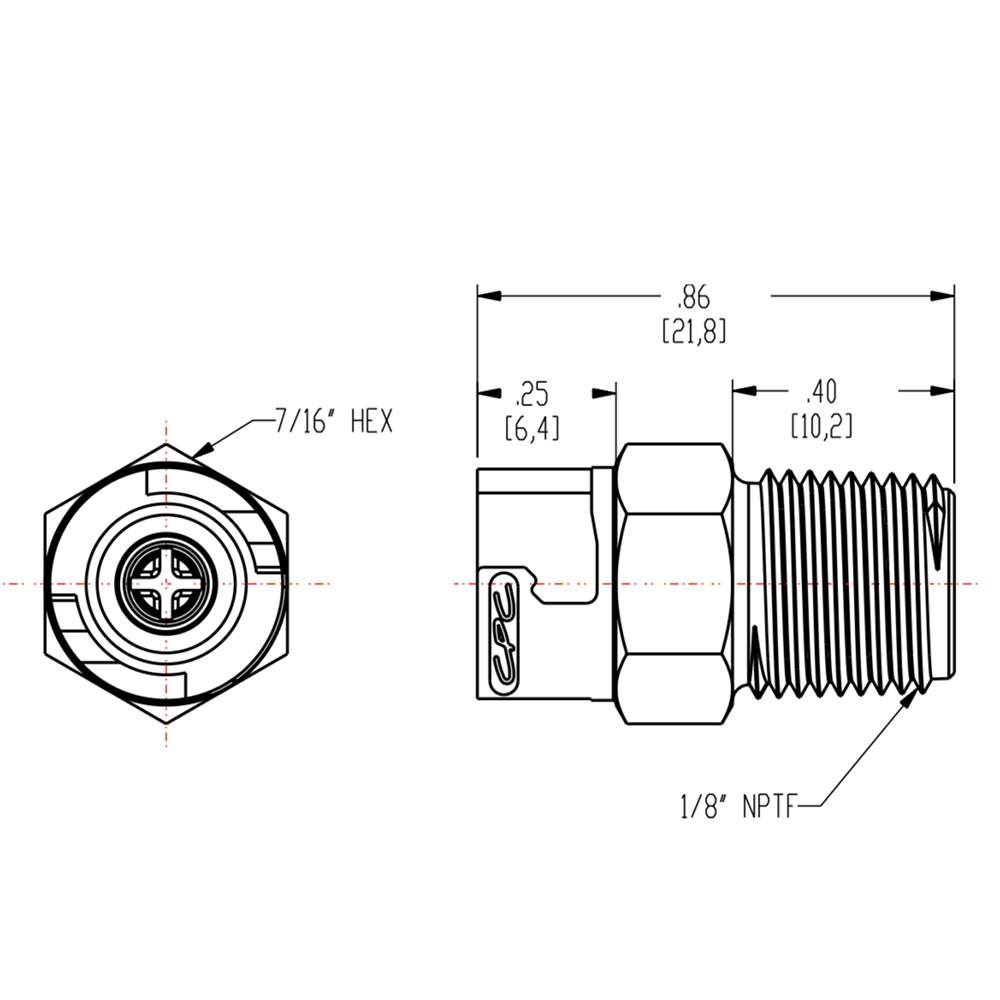 1/8" MNPT SMC Series Subminiature Acetal In-Line Coupling Body - Shutoff (Insert Sold Separately)