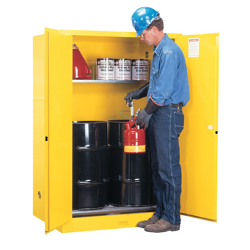 60 Gallon Manual-Close Justrite ® Sure-Grip ® EX Single Vertical Drum Cabinet with Roller Assembly