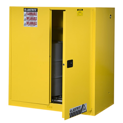 60 Gallon Self -Close Justrite ® Sure-Grip ® EX Single Vertical Drum Cabinet with Roller Assembly