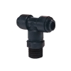 10mm Tube OD x 1/4" BST Black Acetal Metric Swivel Branch Tee