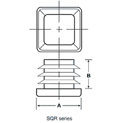1-1/2"/10-14 Gauge Square Black Tubing Plug - A = 1.50", B = 0.52"