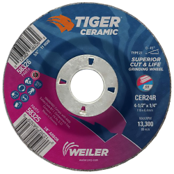 4-1/2" Dia. x 1/4" Thickness x 7/8" Arbor Hole Weiler ® Tiger ® Ceramic Grinding Wheel - Type 27